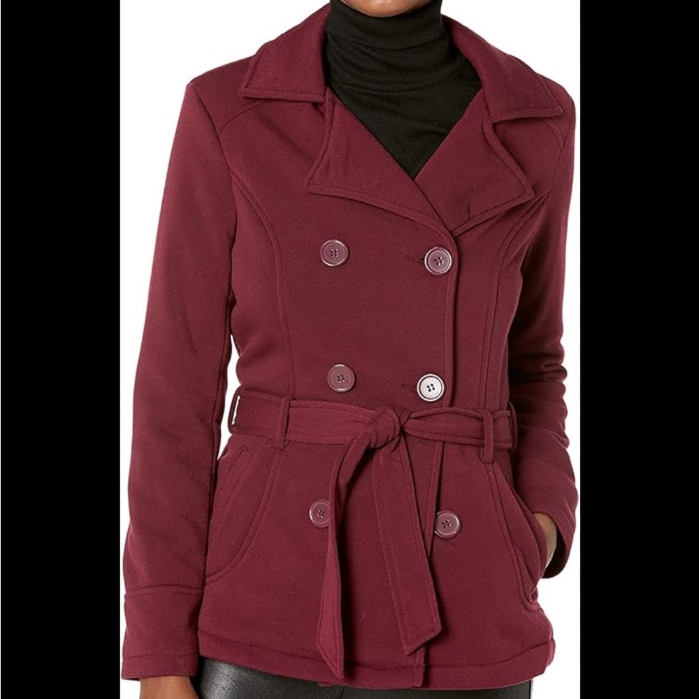 Belted Pea Coat in Burgundy